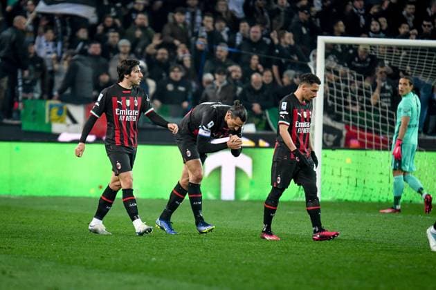 March 18, 2023, Udine, Italy: Milan s Zlatan Ibrahimovic celebrates after scoring a goal on penalty during the italian soccer Serie A match Udinese Calcio vs AC Milan at the Friuli - Dacia Arena stadium in Udine, Italy, 18 March 2023.ANSA ETTORE GRIFFONI Udine Italy - ZUMAa110 20230318_zaf_a110_088 Copyright: xEttorexGriffonix