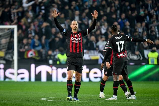 Sport Themen der Woche KW11 Milan s Zlatan Ibrahimovic celebrates after scoring a goal on penalty during Udinese Calcio vs AC Milan, italian soccer Serie A match in Udine, Italy, March 18 2023  Copyright: xEttorexGriffoni LiveMediax xipa-x xLivexMediax 0 IPA_IPA36822605