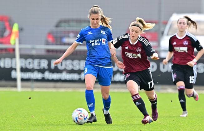 19 03 2023 Football Women Season 2022 2023 2 Bundesliga 17 Matchday 1 FC Nürnberg FCN Club SC Sand Sportfoto Zink regulations prohibit any use of photographs as image sequences and or quasi video Michelle Klostermann 8, SC Sand Lea Paulick 1, 1 FC Nürnberg FCN