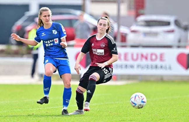19 03 2023 Football Women Season 2022 2023 2 Bundesliga 17 Matchday 1 FC Nürnberg FCN Club SC Sand Sportfoto Zink regulations prohibit any use of photographs as image sequences and or quasi video Jana Braun 6, SC Sand Rebekka Salfelder 15, 1 FC Nürnberg FCN