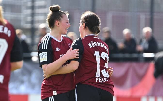 19 03 2023 football women season 2022 2023 2 Bundesliga 17 matchday 1 FC Nürnberg FCN Club SC Sand Sportfoto Zink regulations prohibit any use of photographs as image sequences and or quasi video Torjubel Jubel Freude nach Treffer Torschuss zum 2 0 by Lara Felix 13, 1 FC Nürnberg FCN Jessica May 6, 1 FC Nürnberg FCN Lara Felix 13, 1 FC Nürnberg FCN