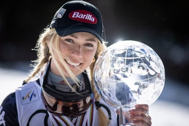Sport Themen der Woche KW11 Sport Bilder des Tages ALPINE SKIING - FIS WC Final Soldeu SOLDEU,ANDORRA,19.MAR.23 - ALPINE SKIING - FIS World Cup Final, award ceremony for the overall world cup, Ladies. Image shows Mikaela Shiffrin (USA). Keywords: crystal globe, medal.  GEPAxpictures xHaraldxSteiner