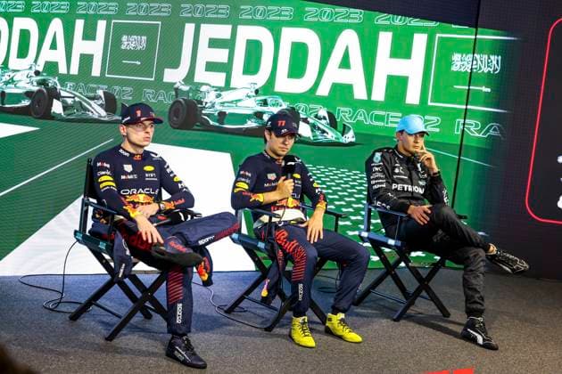 1 Max Verstappen NLD, Oracle Red Bull Racing , 11 Sergio Perez MEX, Oracle Red Bull Racing , 14 Fernando Alonso ESP, Aston Martin Aramco Cognizant F1 Team , F1 Grand Prix of Saudi Arabia at Jeddah Corniche Circuit on March 19, 2023 in Jeddah, Saudi Arabia Photo by HOCH ZWEI Jeddah Saudi Arabia