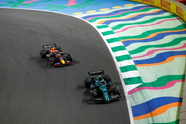 14 Fernando Alonso ESP, Aston Martin Aramco Cognizant F1 Team , 11 Sergio Perez MEX, Oracle Red Bull Racing , F1 Grand Prix of Saudi Arabia at Jeddah Corniche Circuit on March 19, 2023 in Jeddah, Saudi Arabia Photo by HOCH ZWEI Jeddah Saudi Arabia
