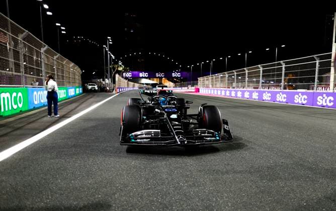 63 George Russell GBR, Mercedes AMG Petronas F1 Team , F1 Grand Prix of Saudi Arabia at Jeddah Corniche Circuit on March 19, 2023 in Jeddah, Saudi Arabia Photo by HOCH ZWEI Jeddah Saudi Arabia