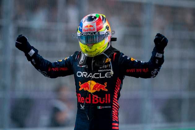 March 19, 2023, Jeddah, Saudi Arabia: SERGIO PEREZ of Mexico and Red Bull Racing celebrates after winning the 2023 FIA Formula 1 Saudi Arabian Grand Prix at Jeddah Corniche Circuit in Jeddah, Saudi Arabia. Jeddah Saudi Arabia - ZUMAg147 20230319_zap_g147_056 Copyright: xJamesxGasperottix