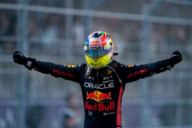 March 19, 2023, Jeddah, Saudi Arabia: SERGIO PEREZ of Mexico and Red Bull Racing celebrates after winning the 2023 FIA Formula 1 Saudi Arabian Grand Prix at Jeddah Corniche Circuit in Jeddah, Saudi Arabia. Jeddah Saudi Arabia - ZUMAg147 20230319_zap_g147_055 Copyright: xJamesxGasperottix
