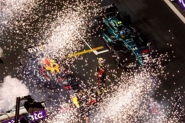 11 Sergio Perez MEX, Oracle Red Bull Racing , 14 Fernando Alonso ESP, Aston Martin Aramco Cognizant F1 Team , F1 Grand Prix of Saudi Arabia at Jeddah Corniche Circuit on March 19, 2023 in Jeddah, Saudi Arabia Photo by HOCH ZWEI Jeddah Saudi Arabia