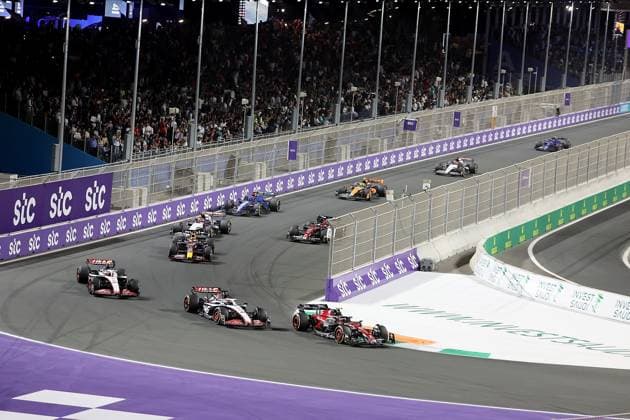 Formula 1 Saudi Arabia Grand Prix 19 03 2023, Jeddah Corniche Circuit, Jeddah, Formula 1 Saudi Arabia Grand Prix ,in picture Guanyu Zhou CHN , Alfa Romeo F1 Team Stake, Kevin Magnussen DNK , Moneygram Haas F1 Team, Nico Hülkenberg DEU , Moneygram Haas F1 Team, Max Verstappen NLD , Oracle Red Bull Racing nordphotoxGmbHx xBratic nph00250