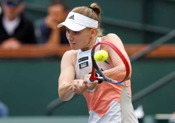 March 19, 2023 Elena Rybakina of Kazakhstan returns a shot against Aryna Sabalenka of Belarus during the Women s Final of the 2023 BNP Paribas Open at Indian Wells Tennis Garden in Indian Wells, California. Mandatory Photo Credit: CSM Indian Wells United States of America - ZUMAc04_ 20230319_zaf_c04_213 Copyright: xCharlesxBausx