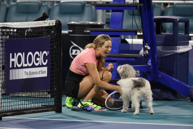 Tennis, WTA tournament in Miami, Danielle Collins with dog during practice