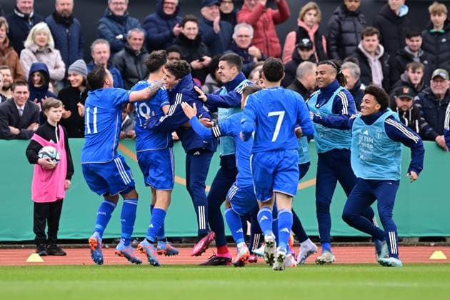 Soccer I U 19 Juniors I Season 2022 2023 I European Championship Qualification I Germany U 19 Italy U 19 I 22 03 2023 jubilation, enthusiasm, euphoria, joy, happiness, cheerfulness at Niccolo Pisilli 19, Italy U 19 and his Italy U 19 team Bremen Weserstadion Platz 11 Bremen Germany Copyright: xLobeca FelixxSchlikisx