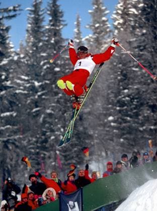 February 12-13, 1992. Lillehammer, Norway. Russian sportsman Sergei Shupletsov competes in the freestyle skiing event during the 1994 Winter Olympics. The exact date of the photograph is unknown. Robert Maximov TASS  57625036