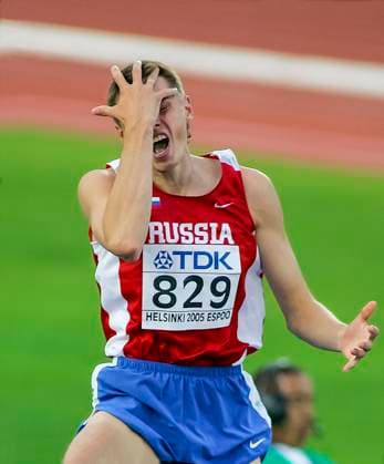 Helsinki, Finland. Russian sportsman Yaroslav Rybakov wins the second place in pole vault event during the 2005 World Championships in Athletics. Robert Maximov TASS  57493024