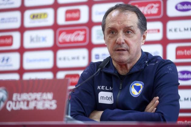 Bosnia and Herzegovina press conference, PK, Pressekonferenz Head Coach of Bosnia and Herzegovina Faruk Hadzibegic speaks on a press conference at Bilino Polje Stadium ahead of the EURO 2024 qualification match between Bosna and Hercegovina and Iceland, in Zenica, Bosnia and Hercegovina, on March 22, 2023. ArminxDurgut PIXSELL