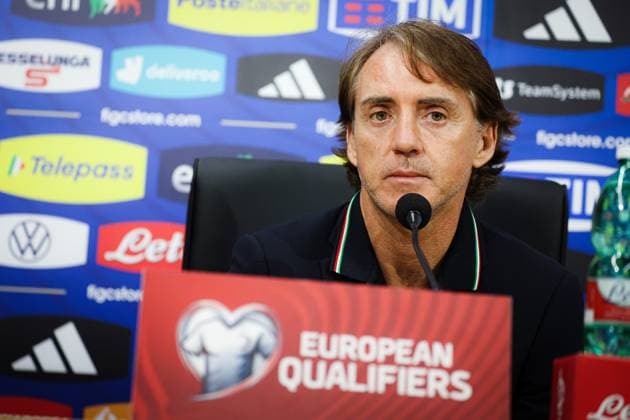 Foto Alessandro Garofalo LaPresse 22 marzo 2023 Napoli, calcio Italia vs Inghilterra - qualificazione campionato europeo 2024 - stadio Diego Armando Maradona conferenza stampa Italia Nella foto: il CT Roberto Mancini March 22, 2023 Napoli, soccer sport Italy vs England - European Championship, EM, Europameisterschaft qualification 2024 - Diego Armando Maradona stadium Italy press conference, PK, Pressekonferenz In the picture: CT Roberto Mancini  Copyright: xAlessandroxGarofalo LaPressex