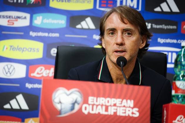 Foto Alessandro Garofalo LaPresse 22 marzo 2023 Napoli, calcio Italia vs Inghilterra - qualificazione campionato europeo 2024 - stadio Diego Armando Maradona conferenza stampa Italia Nella foto: il CT Roberto Mancini March 22, 2023 Napoli, soccer sport Italy vs England - European Championship, EM, Europameisterschaft qualification 2024 - Diego Armando Maradona stadium Italy press conference, PK, Pressekonferenz In the picture: CT Roberto Mancini  Copyright: xAlessandroxGarofalo LaPressex