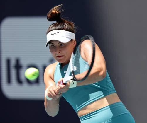 March 22, 2023, Miami Gardens, Florida, United States Of America: MIAMI GARDENS, FLORIDA - MARCH 22: Bianca Andreescu of Canada defeats Emma Raducanu of Great Britain in their first round match during the Miami Open at Hard Rock Stadium on March 22, 2023 in Miami Gardens, Florida. ...People: Bianca Andreescu Miami Gardens United States Of America - ZUMAs214 20230322_zda_s214_003 Copyright: xSMGx