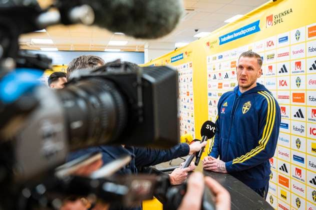 230323 Goalkeeper Robin Olsen of the Swedish national football team, during a mixed zone on March 23, 2023 in Stockholm Photo Jonathan Näckstrand BILDBYRAN COP 94 JN0107 football football soccer fotball em kval kval kval uefa euro qualifier qualifier press conference press conference mixed zone sweden sweden sweden a bbeng,  Copyright: JONATHANxNÄCKSTRAND BB230323JN084