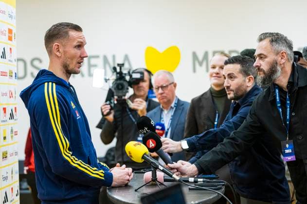 230323 Goalkeeper Robin Olsen of the Swedish national football team, during a mixed zone on March 23, 2023 in Stockholm Photo Jonathan Näckstrand BILDBYRAN COP 94 JN0107 football football soccer fotball em kval kval kval uefa euro qualifier qualifier press conference press conference mixed zone sweden sweden sweden a bbeng,  Copyright: JONATHANxNÄCKSTRAND BB230323JN088