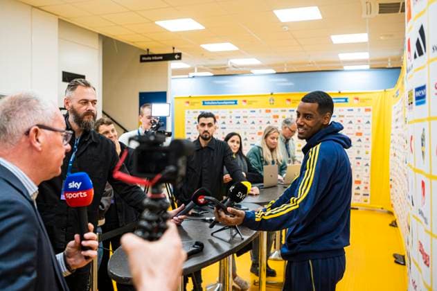 230323 Alexander Isak of the Swedish national football team, during a mixed zone on March 23, 2023 in Stockholm Photo Jonathan Näckstrand BILDBYRAN COP 94 JN0107 football football soccer fotball em kval kval uefa euro qualifier qualifier press conference press conference mixed zone sweden sweden sweden a bbeng,  Copyright: JONATHANxNÄCKSTRAND BB230323JN097