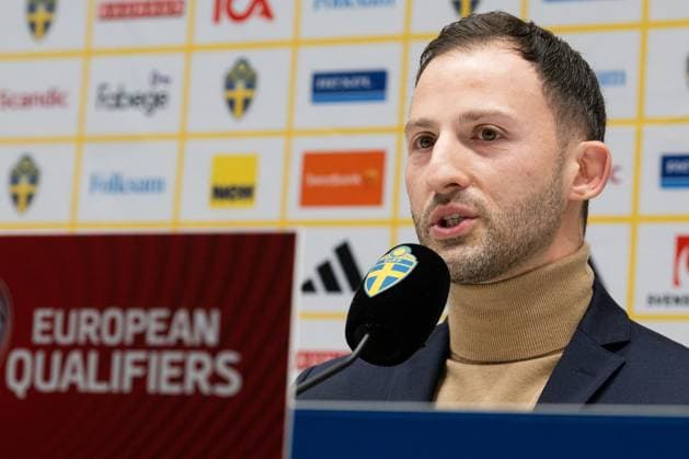230323 Domenico Tedesco, head coach of the Belgium national football team during a press conference on March 23, 2023 in Stockholm Photo Jonathan Näckstrand BILDBYRAN COP 94 JN0108 fotboll football soccer fotball uefa euro qualifier belgium press conference bbeng,  Copyright: JONATHANxNÄCKSTRAND BB230323JN102