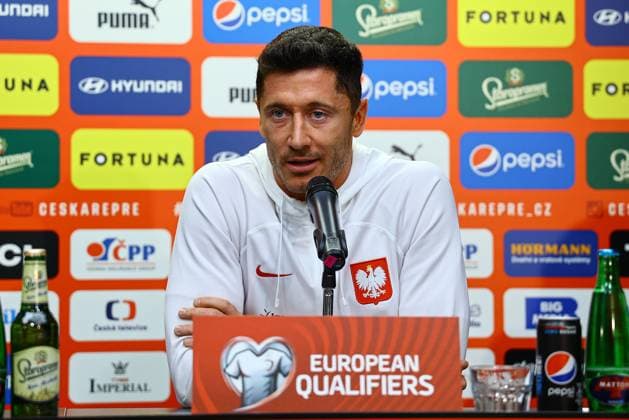 2023.03.23 Praga Pilka nozna Kwalifikacje UEFA EURO, EM, Europameisterschaft,Fussball 2024 Konferencja Reprezentacji Polski przed meczem Czechy - Polska N z Robert Lewandowski Foto Pawel Andrachiewicz PressFocus 2023.03.23 Praga Football UEFA EURO 2024 Qualifiers press conference, PK, Pressekonferenz before game Czech Republic vs Poland Robert Lewandowski Credit: Pawel Andrachiewicz PressFocus NEWSPIX.PL --- Newspix.pl  20230323_PF_PA153