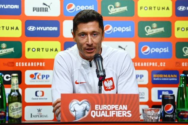2023.03.23 Praga Pilka nozna Kwalifikacje UEFA EURO, EM, Europameisterschaft,Fussball 2024 Konferencja Reprezentacji Polski przed meczem Czechy - Polska N z Robert Lewandowski Foto Pawel Andrachiewicz PressFocus 2023.03.23 Praga Football UEFA EURO 2024 Qualifiers press conference, PK, Pressekonferenz before game Czech Republic vs Poland Robert Lewandowski Credit: Pawel Andrachiewicz PressFocus NEWSPIX.PL --- Newspix.pl  20230323_PF_PA157