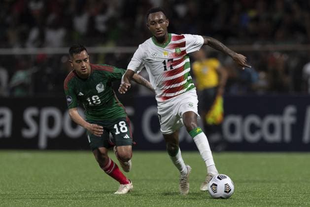 RECORD DATE NOT STATED (L-R), Erick Sanchez of Mexico and Roscello Vlijter of Surinam during the game Surinam vs Mexico national team, Nationalteam (Mexican National Team), corresponding to Group A of League A of the CONCACAF Nations League 2022-2023, at Dr. Ir. Franklin Essed Stadium, on March 23, 2023. <br><br> (I-D), Erick Sanchez de Mexico y Roscello Vlijter de Surinam durante el partido Surinam vs Mexico (Seleccion Nacional Mexicana), correspondiente al Grupo A de la Liga A de la Liga de Naciones CONCACAF 2022-2023, en el Estadio Dr. Ir. Franklin Essed, el 23 de Marzo de 2023. CONCACAF NATIONS LEAGUE 2022-2023 Surinam vs Mexico