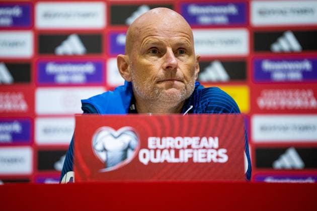 230324 Stale Solbakken, head coach of the Norwegian national football team, during a press conference on March 24, 2023 in Malaga Photo Vegard Grott BILDBYRAN code VG VG0425 bbeng fotball football soccer fotboll uefa euro 2024 em qualification em kvalik press conference press conference norge norway,  Copyright: VEGARDxGRoTT BB230324VG062