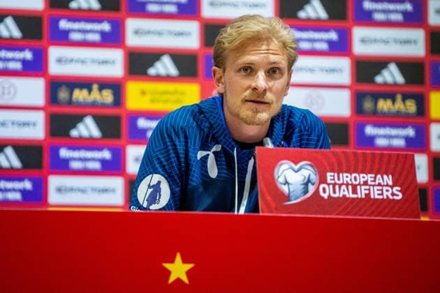 230324 Morten Thorsby of the Norwegian national football team during a press conference on March 24, 2023 in Malaga Photo Vegard Grott BILDBYRAN code VG VG0425 bbeng fotball football soccer fotboll uefa euro 2024 em qualification em kvalik press conference press conference norge norway,  Copyright: VEGARDxGRoTT BB230324VG066