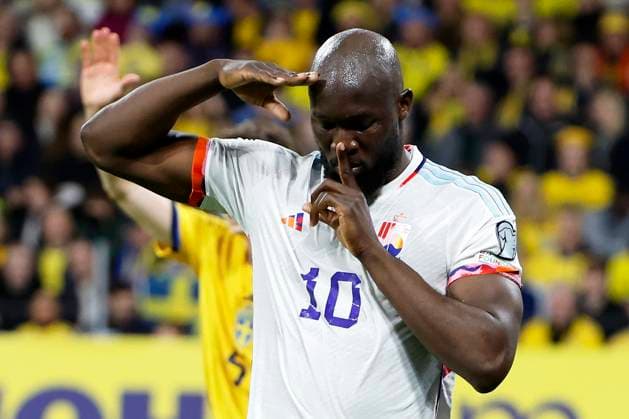 Sport Themen der Woche KW12 Sport Bilder des Tages Fußball, EM Quali, Schweden - Belgien STOCKHOLM, SWEDEN - MARCH 24 : Lukaku Romelu forward of Belgium scores during the Euro 2024 Qualifying Match Group F match between Sweden and Belgium on March 24, 2023 in Stockholm, Sweden, 24 03 2023 ( Sweden v Belgium Euro 2024 Qualifying Match PhotoNews Panoramic 