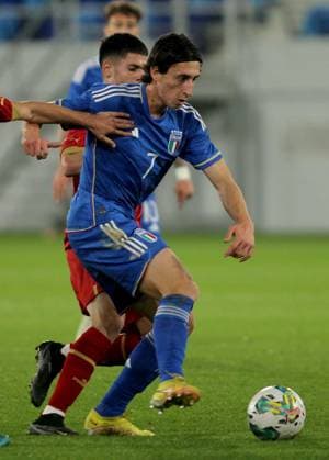 24.03.2023 Backa Topola Serbia-Italy U21, U 21 Under 21 International Friendly, Länderspiel, Nationalmannschaft men s football Samuele Mulattieri (front) Italy :