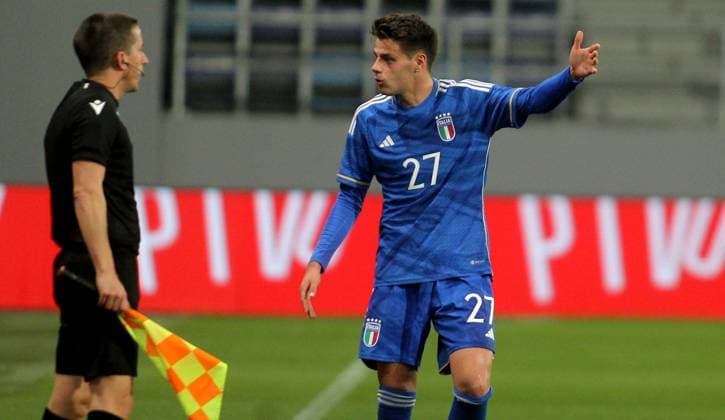 24.03.2023 Backa Topola Serbia-Italy U21, U 21 Under 21 International Friendly, Länderspiel, Nationalmannschaft men s football Niccolo Pierozzi Italy :