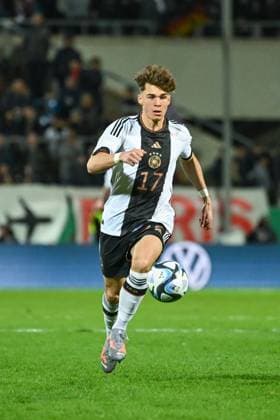 24 03 2023, GER, Football, Men, U 21 international, 2022 2023, Germany U 21 Japan U 21 Noah Weißhaupt 17 Germany runs towards goal Frankfurt am Main PSD Bank Arena Hessen Germany