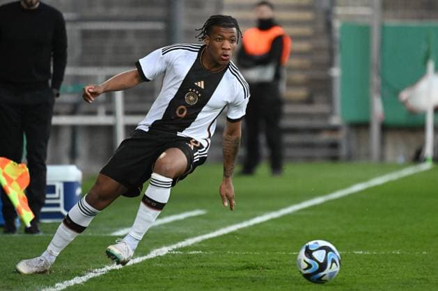 24 03 2023, xjhx, football U21 international match, Germany U21 Japan U21 emspor, v l Jessic Ngankam Germany U21 DFL DFB REGULATES PROHIBIT ANY USE OF PHOTOGRAPHS as IMAGE SEQUENCES and or QUASI VIDEO Frankfurt am Main
