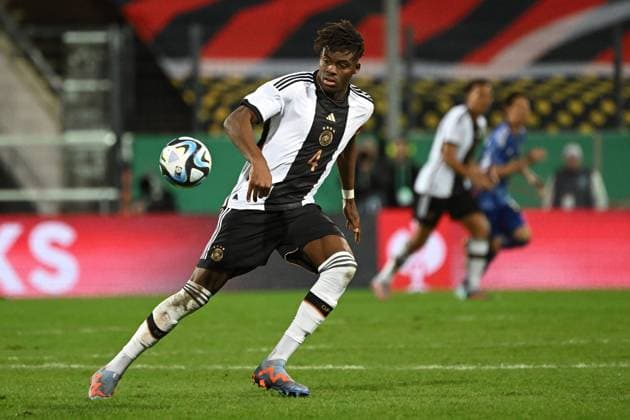 24 03 2023, xjhx, football U21 international match, Germany U21 Japan U21 emspor, v l Yann Aurel Bisseck Germany U21 DFL DFB REGULATES PROHIBIT ANY USE OF PHOTOGRAPHS as IMAGE SEQUENCES and or QUASI VIDEO Frankfurt am Main