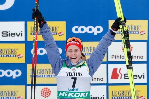 Bilder des Jahres 2023, Sport 03 März Sport Themen der Woche KW12 Sport Bilder des Tages 230326 Katharina Hennig of Germany celebrates on the podium after the women s 20 km mass start during the FIS Cross-Country World Cup on March 26, 2023 in Lahti. Photo: Kalle Parkkinen BILDBYRAN COP 211 KP0047 skidor cross-country skiing langrenn världscupen fis cross country world cup masstart mass start sweden dam bbeng tyskland jubel *** 230326 Katharina Hennig of Germany celebrates on the podium after the womens 20 km mass start during the FIS Cross Country World Cup on March 26, 2023 in Lahti Photo Kalle Parkkinen BILDBYRAN COP 211 KP0047 skiing cross country skiing cross country world cup fis cross country world cup mass start mass start sweden ladies bbeng germany jubilation,  Copyright: KALLExPARKKINEN BB230326BB239