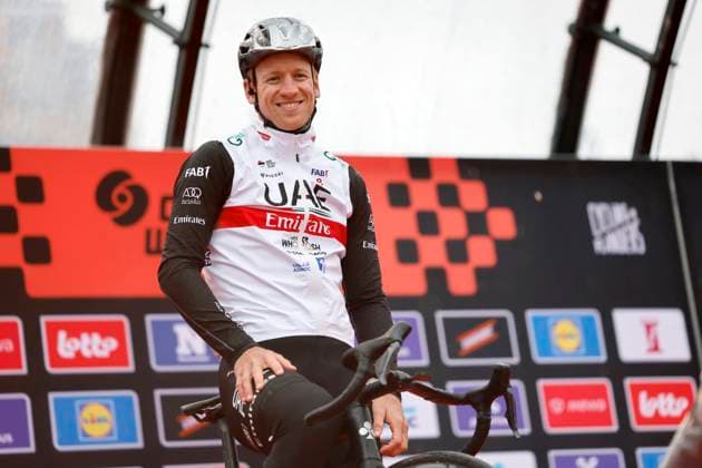 Wevelgem, Belgium - March 26 : Ackermann Pascal (GER) of UAE Team Emirates during the UCI World Tour 85th Flanders Classics Gent - Wevelgem - In Flanders Fields cycling race with start in Ieper and finish in Wevelgem on March 26, 2023 in Wevelgem, Belgium, 26 03 2023 ( Motordriver Kenny Verfaillie - Gent - Wevelgem 2023 Cycling Race PhotoNews Panoramic 