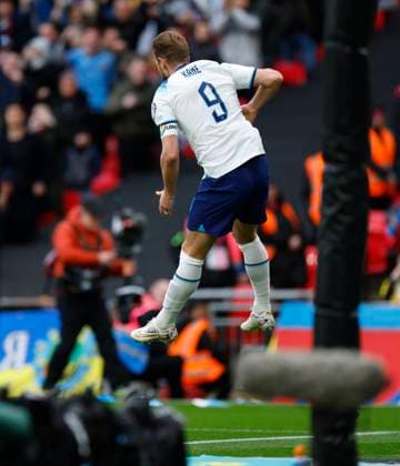 London, England, March 26th 2023: Harry Kane (9 England) celebrates after scoring his team s first goal during the UEFA European Qualifiers football match between England and Ukraine at Wembley Stadium in London, England. (James Whitehead SPP) Copyright: xJamesxWhiteheadx xSPPx spp-en-JaWhSp-ENGvUKR075