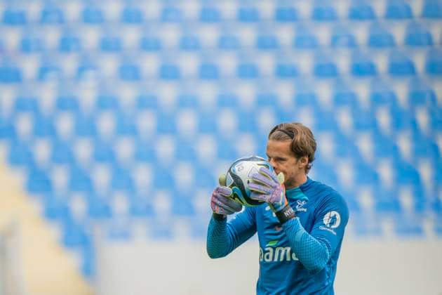 Soccer, training with Norways mens national team Batumi, Georgia 20230327 Norways goalkeeper Orjan Haskjold Nyland during a training session with the mens national soccer team for the European Championship qualifying matches in soccer against Georgia Photo Fredrik Varfjell NTB Batumi Georgia EDITORIAL USE ONLY RESTRICTED USE FOR BETTING COMPANIES  Copyright: xFredrikxVarfjellx xNTBx