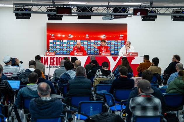 230327 Stale Solbakken, head coach of the Norwegian national football team, and Morten Morisbak Skjonsberg, press officer, during a press conference on March 27, 2023 in Batumi Photo Vegard Grott BILDBYRAN code VG VG0430 bbeng football football soccer football uefa euro 2024 em qualification em quality press conference press conference norge norway,  Copyright: VEGARDxGRoTT BB230327VG034