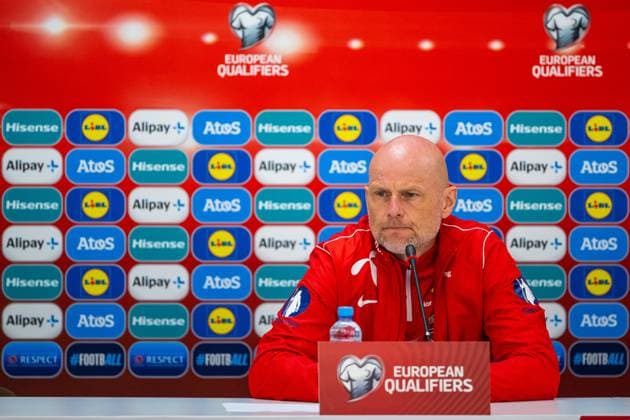 230327 Stale Solbakken, head coach of the Norwegian national football team, during a press conference on March 27, 2023 in Batumi Photo Vegard Grott BILDBYRAN code VG VG0430 bbeng football football soccer football uefa euro 2024 em qualification em kvalik press conference press conference norge norway,  Copyright: VEGARDxGRoTT BB230327VG037