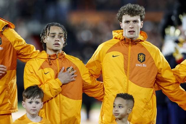 ROTTERDAM , 27-03-2023 , Stadion de Kuip , UEFA Qualification EURO 2024 , season 2022 2023 , match between Netherlands and Gibraltar , (L-R) Netherlands player Xavi Simons, Netherlands player Mats Wieffer line up Netherlands - Gibraltar  x20346152x Copyright: