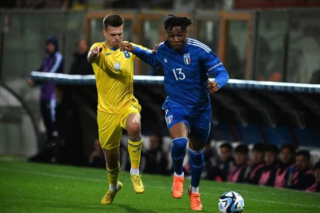 Foto Francesco Mazzitello LaPresse 27 Marzo 2023 Reggio Calabria - Italia, - calcio, Figc - Nazionale U21, U 21 amichevole Italia vs Ucraina - Nella foto: Destiny Udogie March 27, 2023 Reggio Calabria, Italy - sports, soccer - U21 national team, Nationalteam friendly match Italy vs Ukraine - In the pic: Destiny Udogie  Copyright: xFrancescoxMazzitello LaPressex