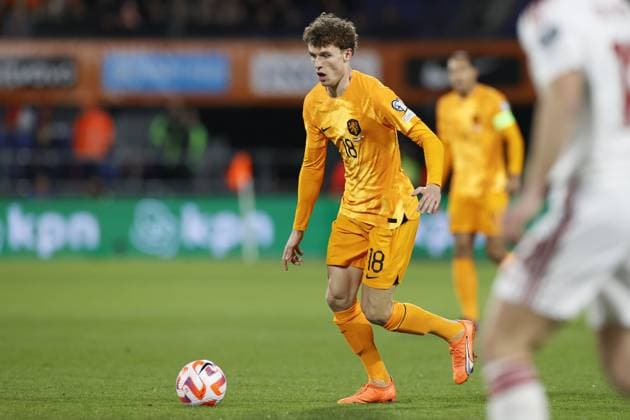 ROTTERDAM , 27-03-2023 , Stadion de Kuip , UEFA Qualification EURO 2024 , season 2022 2023 , match between Netherlands and Gibraltar , Netherlands player Mats Wieffer Netherlands - Gibraltar  x20346381x Copyright: