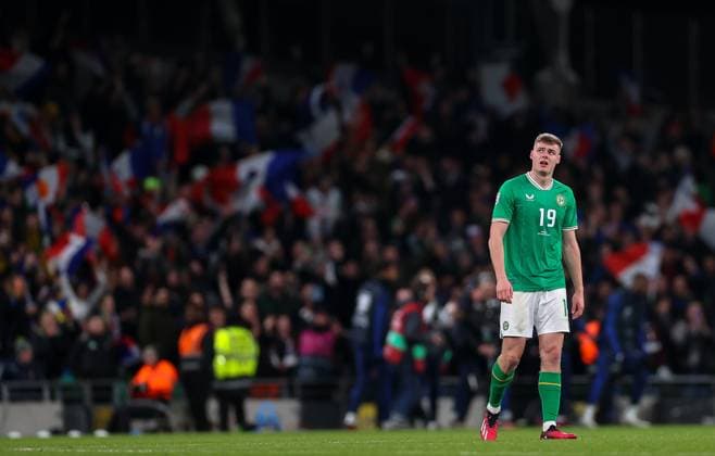 UEFA EURO, EM, Europameisterschaft,Fussball 2024 Qualifying Round Group B, Aviva Stadium, Dublin 27 3 2023 Republic of Ireland vs France Ireland™s Evan Ferguson dejected after his side conceded their first goal Evan Ferguson dejected after his side conceded their first goal 27 3 2023  Copyright: x INPHO JamesxCrombiex JFD12669
