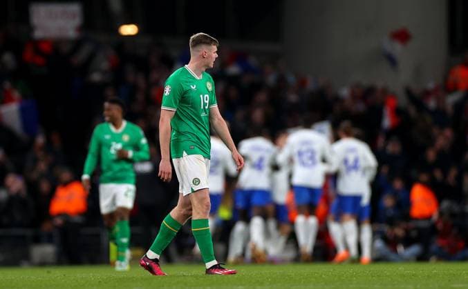 UEFA EURO, EM, Europameisterschaft,Fussball 2024 Qualifying Round Group B, Aviva Stadium, Dublin 27 3 2023 Republic of Ireland vs France Ireland™s Evan Ferguson dejected after his side conceded their first goal Evan Ferguson dejected after his side conceded their first goal 27 3 2023  Copyright: x INPHO JamesxCrombiex JFD12684