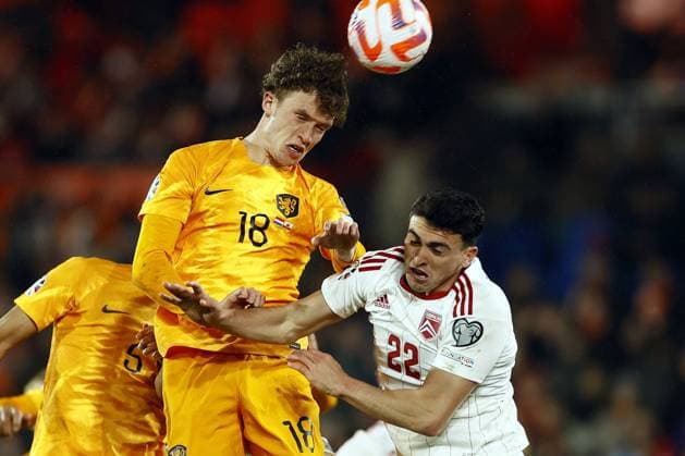ROTTERDAM - (l-r) Mats Wieffer of Holland, Graeme Torrilla of Gibraltar during the UEFA European Championship, EM, Europameisterschaft Qualifying match between the Netherlands and Gibraltar at Feyenoord Stadion de Kuip on March 27, 2023 in Rotterdam, Netherlands. ANP PIETER STAM DE JONGE UEFA EURO, EM, Europameisterschaft,Fussball 2024 Qualifying Round 2022 2023 xVIxANPxSportx xxANPxIVx 465882960 originalFilename: 465882960.jpg