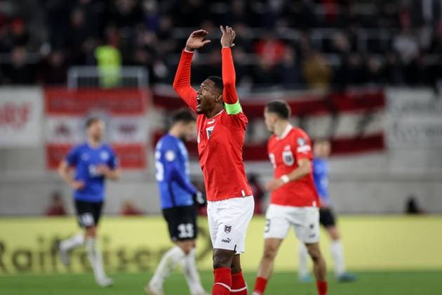 SOCCER - UEFA EURO, EM, Europameisterschaft,Fussball 2024 Quali, AUT vs EST LINZ,AUSTRIA,27.MAR.23 - SOCCER - European Qualifiers 2024, OEFB international match, Länderspiel, Nationalmannschaft Austria vs Estland. Image shows the rejoicing of David Alaba (AUT). Keywords: goal.  GEPAxpictures xManfredxBinder